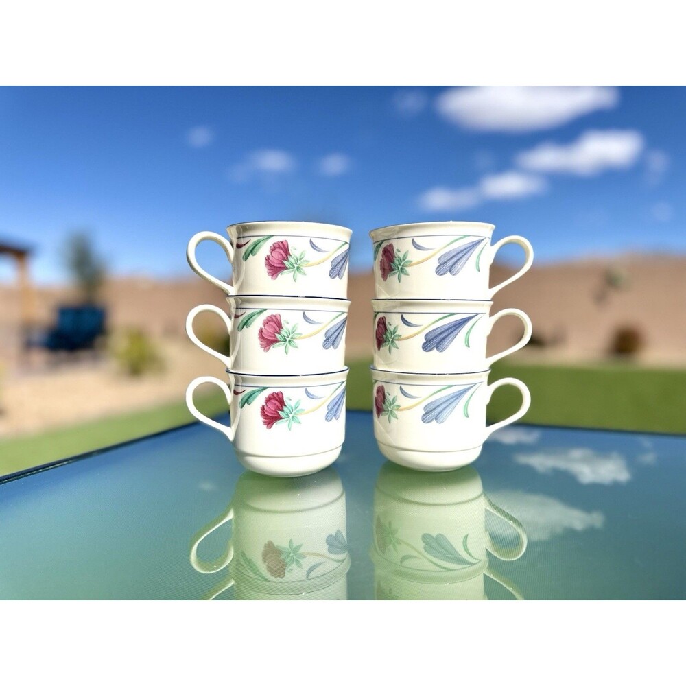 Lenox Chinastone Poppies on Blue Mugs Set of 6 | Floral Coffee Cups USA